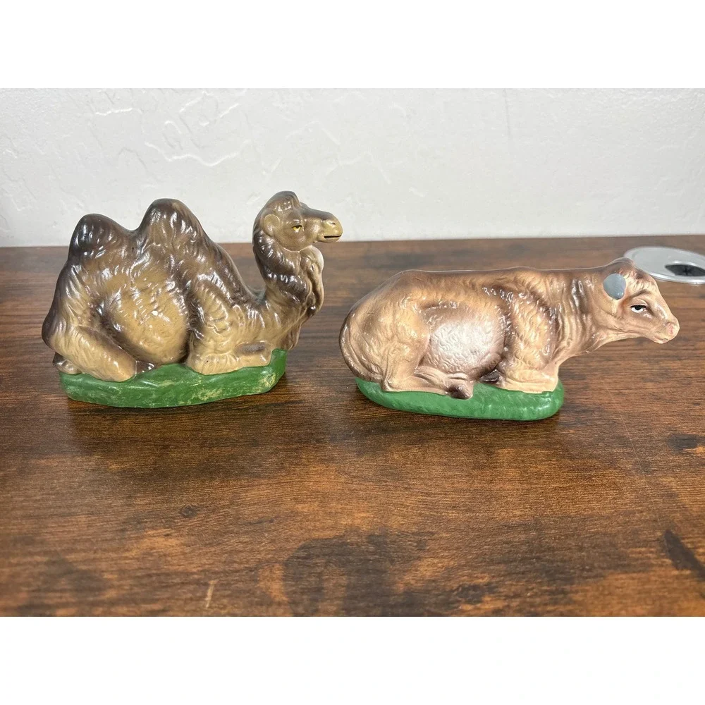 Vintage Japan Ceramic Nativity Animals Set 8pc Camel Cow Donkey Sheep Dog Manger